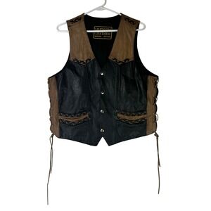 Hudson Leather Harley Davidson Motorcycle Vest Men's Biker Laced Sides Patches S